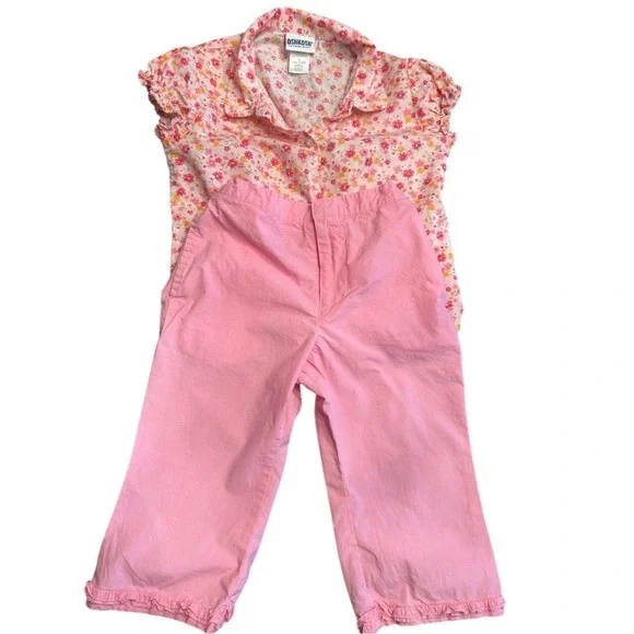 Vintage OshKosh B'gosh Girls' Floral Top & Pink Pants Set Size 6 Casual